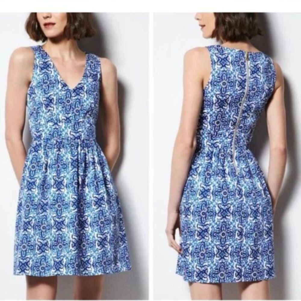 Milly Design Nation Womens Blue White Medallion Print Sleeveless Mini Dress Sz 6